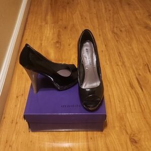 Madden Girl Glossy Black Peep Toe Heels